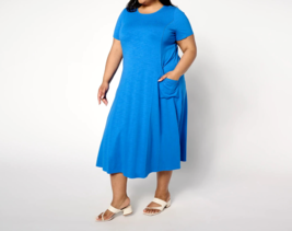 Joan Rivers Cotton Slub Midi Dress with Pockets- Cobalt,  Petite Small - £21.37 GBP