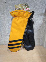 Vintage Kresge K-Mart Boy&#39;s L Heavy-Duty Vinyl Snow Sport Mitts Yellow Stripes - £14.32 GBP