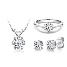 Women&#39;s Sterling Silver 925 Jewelry Set Round 1ct Moissanite Ring Earrings Neckl - £55.77 GBP