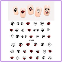 Nail art water transfer stickers decal white red heart in paw print RP029 - $3.29