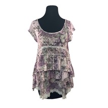 Tatienne Womens  Ruffled Top Size Medium Purple Floral Lace Accents New - £14.94 GBP