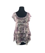 Tatienne Womens  Ruffled Top Size Medium Purple Floral Lace Accents New - £14.70 GBP