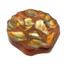 Ashtray Resin Lucite Catch All Soap Dish Abalone Seashells Amber Color Sparkles - £15.02 GBP