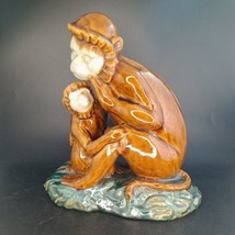 Vintage Capuchin Monkey and Baby Figurine Statue Art Pottery Majolica 10x10&quot; - £75.41 GBP