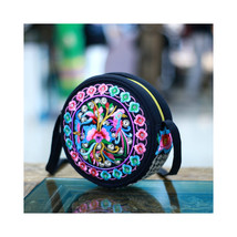  Vintage Embroidered Round Bag   Bright Multi Color Floral bag adjustabl... - $461.86 MXN
