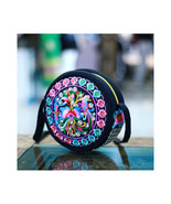  Vintage Embroidered Round Bag   Bright Multi Color Floral bag adjustabl... - $24.30