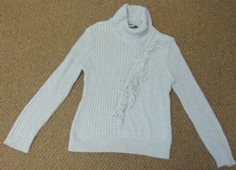 Womens Sweater DKNY Gray Cable Knit Long Sleeve Turtle Top NEW $99-size L - £34.46 GBP