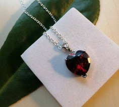 2Ct Heart Cubic Zircon Red Garnet Solitaire Pendant 14K White Gold Plated 18&quot;925 - £90.68 GBP