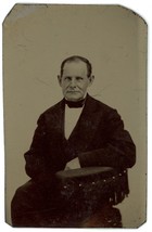 CIRCA 1860&#39;S 6th Plate Tinted TINTYPE Older Man Sitting Wearing Suit &amp; Bow Tie - £12.48 GBP
