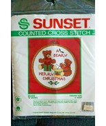 Sunset Counted Cross Stitch Bears N Bows Merry Christmas Kit #1026 w/ Ho... - £8.38 GBP