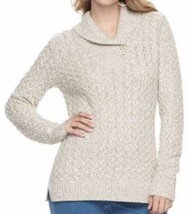  Womens Sweater Croft &amp; Barrow Beige Shawl Collar Braided Long Sleeve $4... - £19.38 GBP