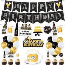 Beer Birthday Party Decorations, Cheers And Beers Happy Birthday Party Banner Ba - £21.20 GBP