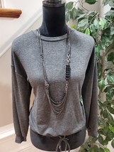 All in Favor Crewneck Charcoal Gray Crop Top Long Sleeve Pullover Knit Sweater S - £19.98 GBP