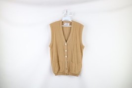 Vintage 70s Streetwear Womens Large Distressed Ribbed Knit Cardigan Sweater Vest - £27.65 GBP