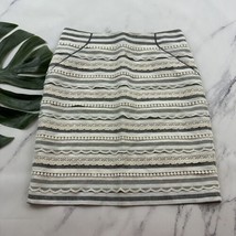 Tabitha Anthropologie Striped Pencil Skirt Size 2 Gray Cream Lace Crochet Pocket - £21.42 GBP
