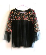 Light and Sound 2X Ladies Floral Embroidered Black Sheer Long Sleeve Blo... - $261.55 MXN