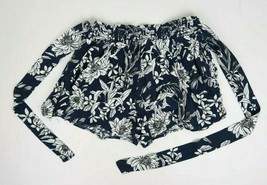 Navy &amp; White Tropical Floral Casual Shorts w/ Wrap Strap Stretchy Shorts... - £12.57 GBP