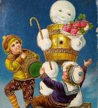 Victorian Snowman Children New Years Postcard 1223 Gel Germany Otto Schloss Orig - £42.36 GBP