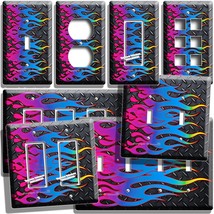 Rainbow Hot Rod Flames Black Diamond Metal Style Light Switch Outlet Wall Plates - £13.09 GBP+