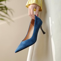 Kid Suede Blue Color Dinner Party Stiletto High Heels Pointed Toe Formal Classic - £88.47 GBP