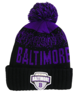 Baltimore City Name Rubber Patch Ribbed Pom Beanie (Purple/Black) - $27.37 CAD