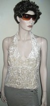 Ladies Women&#39;s Moda International Beaded Floral Pattern White Blouse Top Sz M - £19.65 GBP