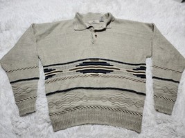 Marquis Sweater XL Geometric Textured Pullover Knit MCM Button Collar Fl... - $11.26
