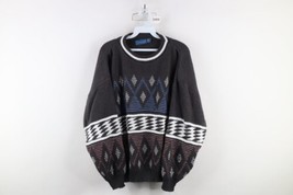 Vintage 90s Streetwear Mens Large Geometric Diamond Knit Crewneck Sweater USA - £45.83 GBP