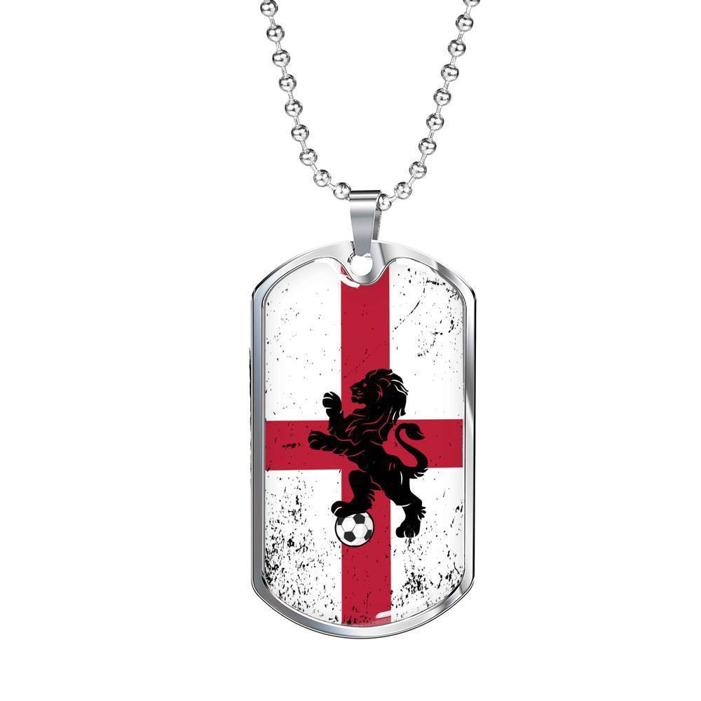 England Flag And Futbol/Soccer Necklace Stainless Steel or 18k Gold Dog Tag 24