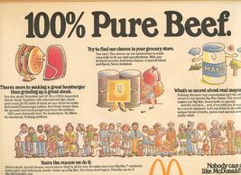 McDonald's 100% Pure Beef Placemat 1980 Cheese Mayonnaise  - $13.86
