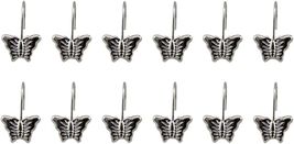 Butterfly Shower Curtain Hooks Set of 12 Chrome Metal Bath Rings - $8.90