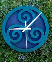 Handmade Wooden wall Clock Viking Triskelion Pagan Witch Home CELTIC OFFICE  - £29.35 GBP