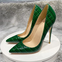 pattern green 12cm 10cm 8cm high thin heels shoes sexy pointed toe wedding energ - £120.55 GBP