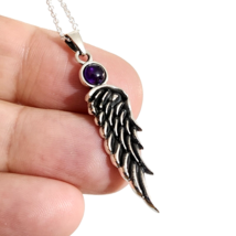 Angel Wing Amethyst Necklace Pendant Gemstone 925 Sterling Silver Chain &amp; Boxed - £26.86 GBP