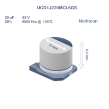 10PCS UCD1J220MCL6GS Nichicon 22uF 63V 8x6.2 Aluminum Electrolytic Capacitor SMD - £3.32 GBP