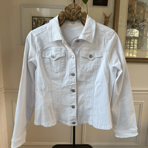 Reba White Stretchy Cropped White Denim Trucker Jacket L - $482.11 MXN
