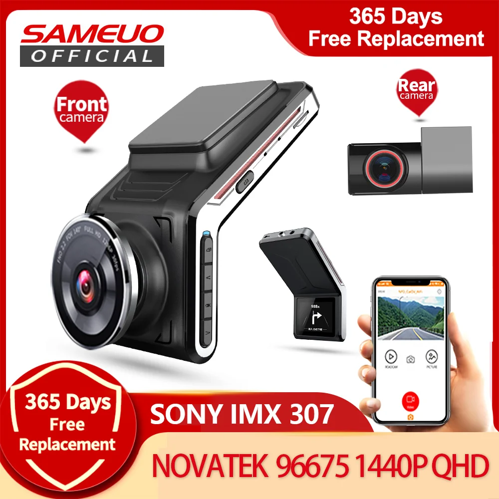 U2000 Sameuo dash cam front and rear WIFI 1080p view camera Lens CAR dvr 2k - £79.97 GBP+