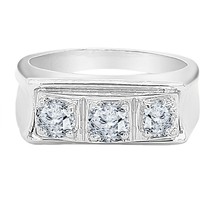 2.25 KT Moissanite Rotonda 3 Pietra Uomo Anello Fidanzamento Placcato Oro Bianco - $355.74