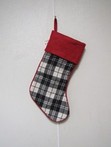 Black &amp; White Plaid w/Red Trim &amp; Top Christmas Stocking  18&quot;X9&quot; Holiday ... - $16.99
