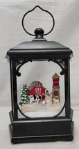 13&quot; Illumined Snowfall Effect RED BARN FARM WINTER Scene Lighted Lantern Holiday - £31.71 GBP