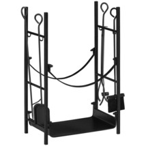 Black 2-Tier Indoor/Outdoor Firewood Rack with Tools for Fireplace - $105.99