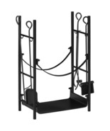 Black 2-Tier Indoor/Outdoor Firewood Rack with Tools for Fireplace - $148.74 CAD