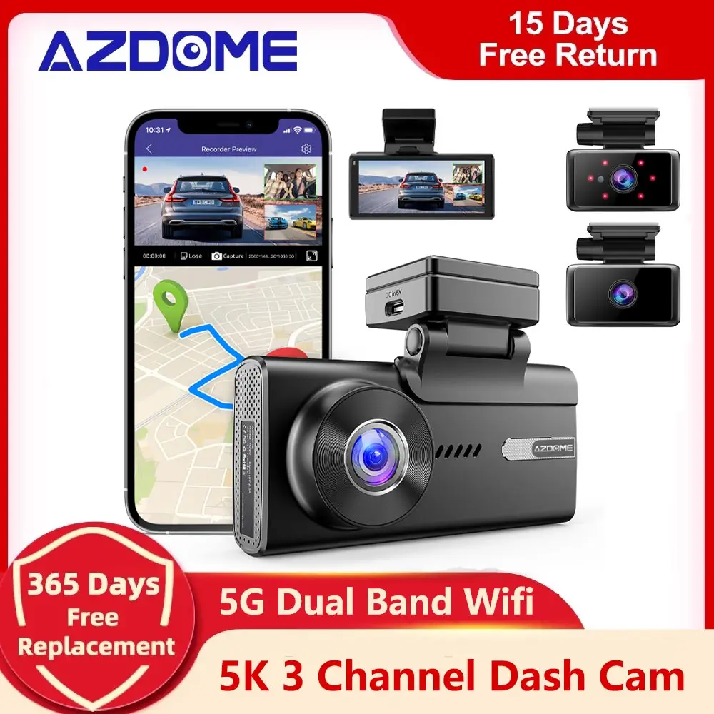 AZDOME M580 5K 3 Channel Dash Cam, Front Inside Rear Three Way Car DVR Dash - £163.30 GBP+