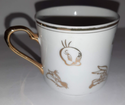 Looney Tunes 3&quot; Mini Coffee Expresso Mug Porcelain White w/Gold Trim Cup - $7.92
