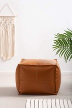Footstool, Camel Vegan Faux Leather, 20&quot;X20&quot;X16,&quot; By Hofdeco, In Modern Boho - £57.13 GBP