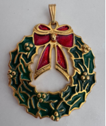 Gold Tone Christmas Wreath Large 2 in Pendant - $18.80