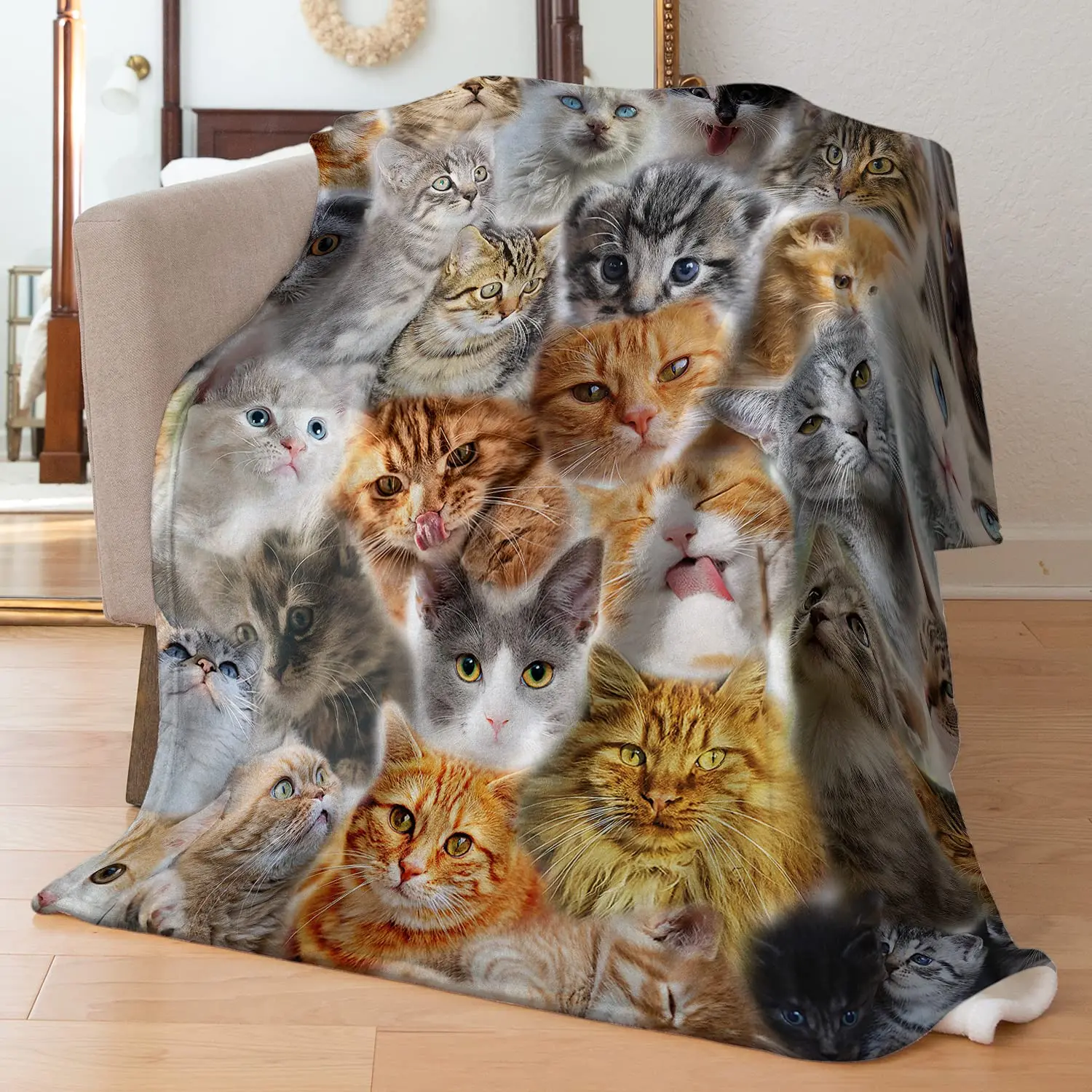 Cats blanket fleece plush throw blankets warm bedspread shawl for bed sofa kitten print thumb200