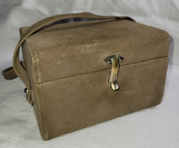 Vintage 1950&#39;s Lennox Suede Leather Square Purse MCM Handbag Tan Mirrored Inside - £18.62 GBP