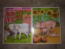 2 The Rainbow Works 1992 Frame Tray Puzzle Sheep &amp; Lamb Pig &amp; Piglets Ma... - $34.64