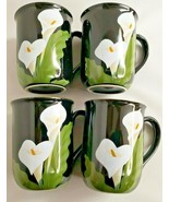 Otagiri Mugs 4 Hand Crafted Calla Lily Black Gold Trimmed Made in Japan - £25.83 GBP